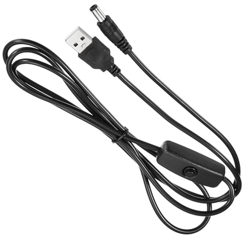 Yfenglhiry USB auf 5,5 x 2,1 mm Stecker, USB-Stecker auf DC5,5 x 2,1 mm Stecker, USB-Kabel mit Schaltern, 150 cm, USB-Kabel für 5-V-Geräte