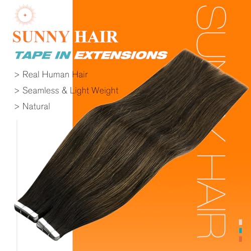 Image of Sunny Hair Brown Tape in Hair Extensions Human Hair Balayage Skin Weft