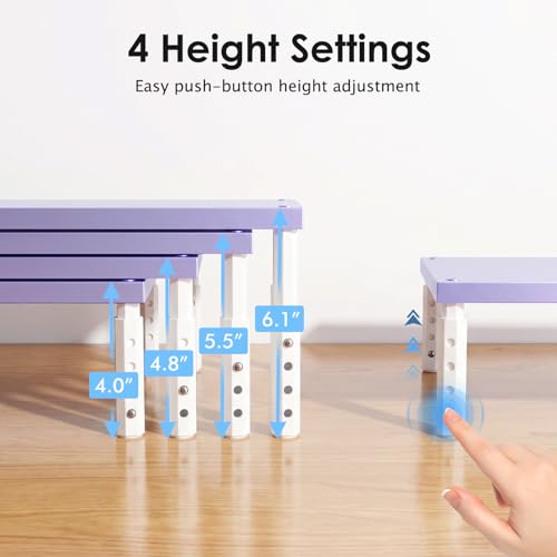 Image of ECOLOVI Adjustable Wood Computer Monitor Stand Riser, Office Desk Organizer and Accessories for Monitor, Laptop, PC, Printer, Office Desk Accessories Workspace Organizer for Home Office Supplies, Purple