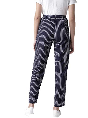Image of Style Quotient Women Blue & White Original Tapered Fit Striped Cropped Trousers