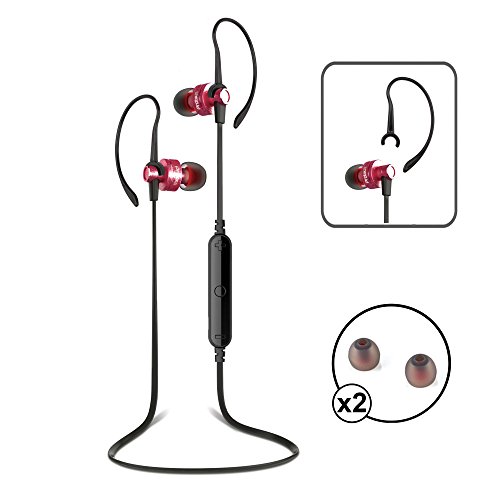 PROT3CH® Auriculares inalámbricos Bluetooth 4.0 con cancelación de ruido CVC 6.0 Sonido estéreo HD y micrófono para llamadas de manos libres. Deporte. Correr. Auriculares. Conjunto de auriculares para iPhone 5 5c 5s 6 6s 6 Plus Samsung S 5 6 y smartphones Android + 2 conjuntos extra de almohadillas para el oído