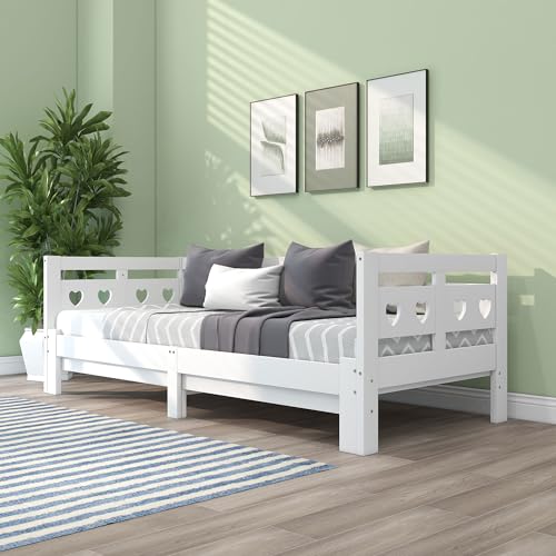 Homgoday Sofá Cama Corazón Blanco - Diseño Amoroso, Estructura Segura, Versátil para Espacios Pequeños