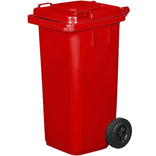 Contenedor de basura de 120 litros con ruedas | Sistema de fijación para extracción mecánica | de plástico | Color rojo