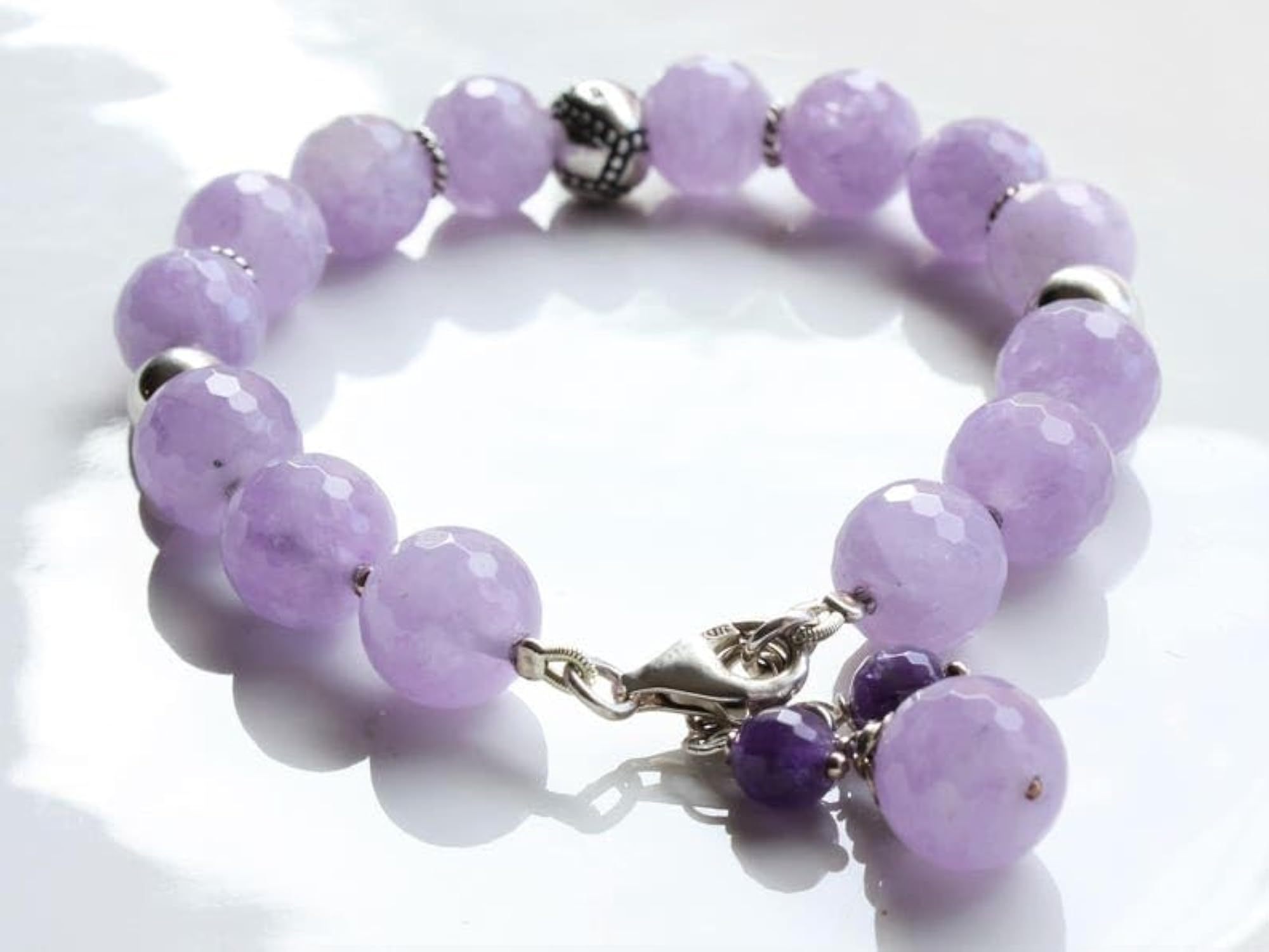 Unisex Lavender Amethyst Round Beaded Bracelet, Adjustable Link