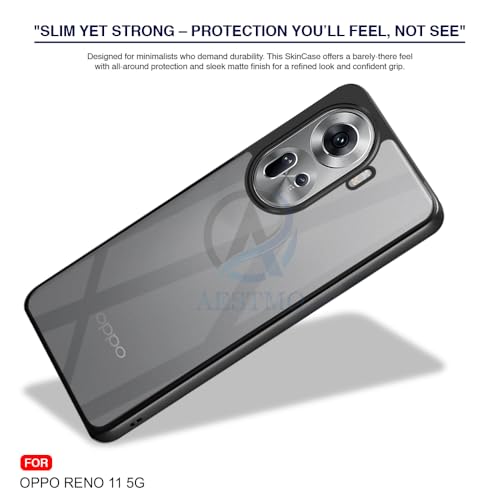 Image of AESTMO Oppo Reno 11 5G Back Cover | 360 Protection | Crystal Clear Hard Back Transparent | Bumper Case for Oppo Reno 11 (PC & TPU, Black Bumper)
