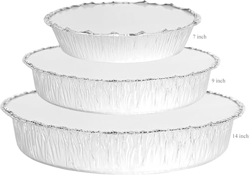 PARTY BARGAINS 14-Inch Round Disposable Aluminum Pans - 5 Pack (Lids not included) - For Baking, Roasting, BBQ, Perfect for Kitchen, Takeout Food, Catering, Picnic, Camping (Max 240°C)