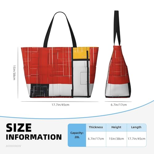(Composition In Red Yellow Blue And Black) Large Beach Tote Bag For Women With Zipper Foldable Lightweight Travel Pool Bag For Vacation Shopping4
