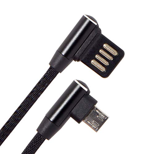 CY Micro USB 5Pin to Left Right Angled 90 Degree USB 2.0 Data Cable with Sleeve for Tablet Phone 15cm, Black