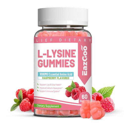 EAZGOO L-Lysine 1000mg Gummies, Chewable Lysine Supplement for Adults, Lysine Gummies for Lip Health, Immune Support- Vegan, Gluten-Free, Sugar-Free, 60 Counts