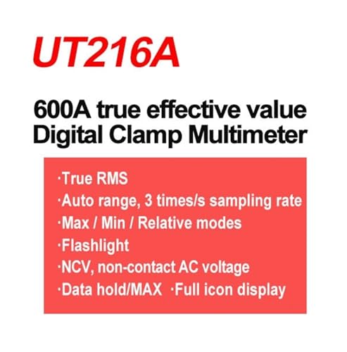 Multímetro de pinza digital UT216A Serie UT216A/UT216C True RMS 600A MAX/MIN Modos Relativo NCV Linterna VFC (UT216A) miniatura 2