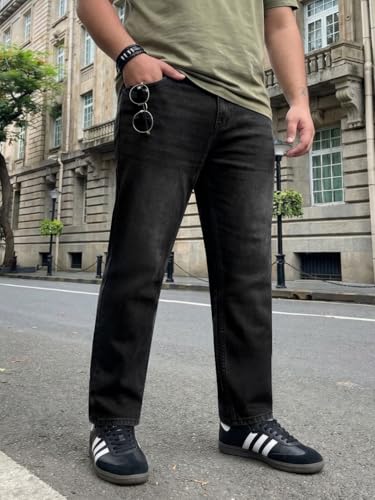 Image of Urbano Plus Men's Relaxed Fit Washed Denim Jeans Non-Stretchable