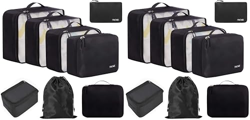 Image of BAGAIL 8 Set Packing Cubes Luggage Packing Organizers for Travel Accessories-Jet Black (Pack of 2)