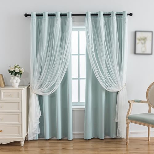 Image of Anytime Double Layer Blackout Curtains 2 Panels,52Wx90L,Light Blue