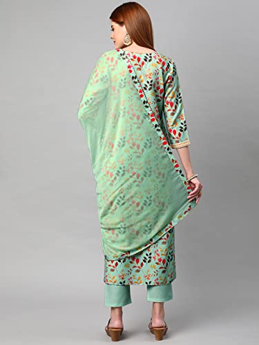Image of GoSriKi Women's Cotton Blend Printed Straight Kurta and Pant with Dupatta Set