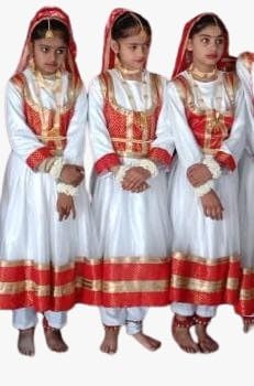 Image of Kathak Dress Costume 6 Meter Flare with Brocade Border Indian Classical Dance Costume