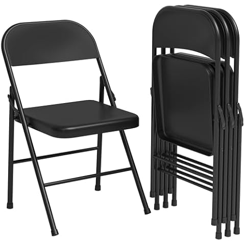 Attracoast Metal Folding Chairs 4 Pack, Heavy Duty Foldable Chair for Outdoor,Indoor,Dining,Party,Black Cover