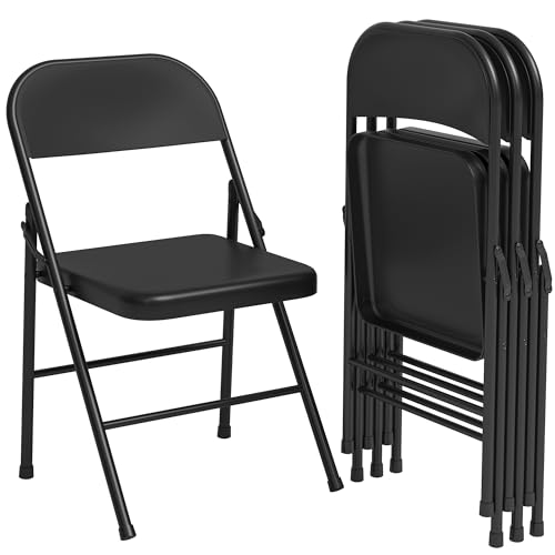 Juego de 4 sillas plegables de metal hasta 159 kg, práctico juego de sillas de invitados para plegables, tapizado con marco de acero fuerte, silla de camping para invitados, oficina, jardín, balcón