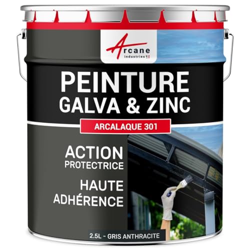 ARCANE INDUSTRIES Peinture galva et Zinc, toiture, gouttière - 2.5 L Gris Anthracite - RAL 7016