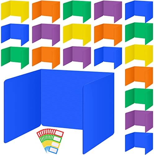 30 Pcs Classroom Privacy Boards for Student Desks Colorful Waterproof Plastic Folders Shields Test Dividers with Colorful Name Labels for School Study Reduces Distractions 14 x 17.3 x 14 Inch
