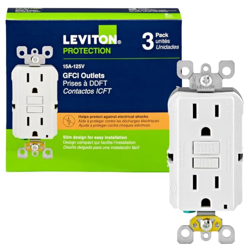 Leviton Slim GFCI Outlet, Non Tamper-Resistant, 15A, 3-Pk, GFNT1-3W, White