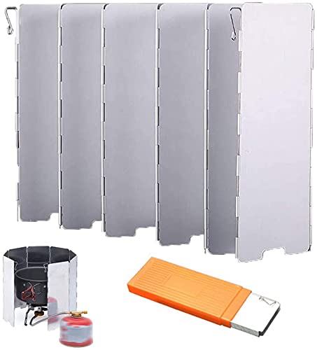 SHUANGJUN Faltbar Aluminium Windschutz,Windschutz Für Campingkocher, Tragbar Outdoor Camping Gaskocher Windschutzscheibe, Mit Aufbewahrungstasche für Campingkocher, Gaskocher (Lagerung Box) Cover