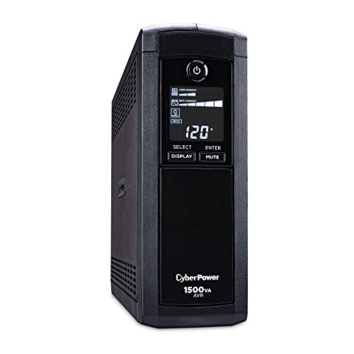 CyberPower CP1500AVRLCDTAA Intelligent LCD UPS System, 1500VA, 900W, 12 Outlets, AVR, Mini Tower, TAA Certified