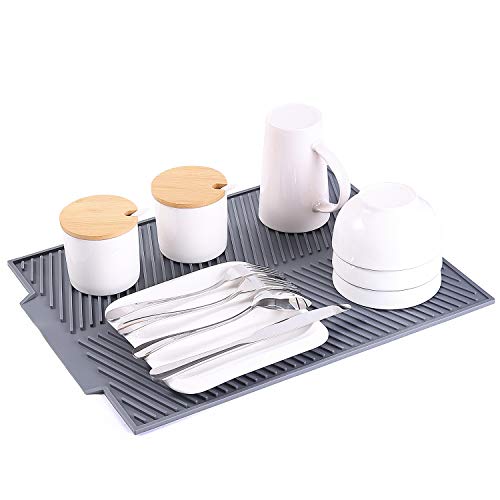 YM26 Küche Abtropfmatte Geschirr Trockenmatte,Große Faltbare rutschfeste Silikon Abtropfmatte Geschirr,Leicht zu Reinigende Hitzebeständige Untersetzer,44x33 cm,Grau Cover
