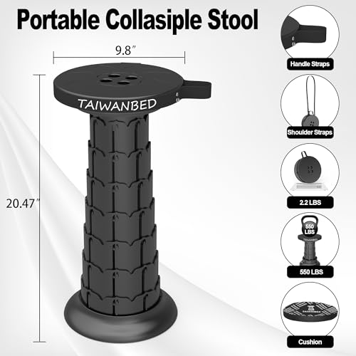 Image of 2026 Upgraded Taller 52cm Collapsible Stool with Cushion,Portable Seat,Telescoping Stools,Adujstable Camping Folding Chair for Adults,Maximum Loading 550Ib for Garden Travel Fishing BBQ