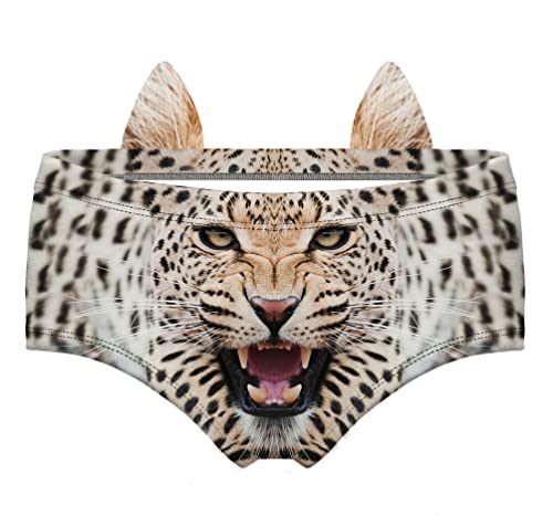 Image of JINKAIJIA Women's Flirty Sexy Funny Naughty 3D Printed Animal Tail Underwears Briefs Gifts With Cute Ears