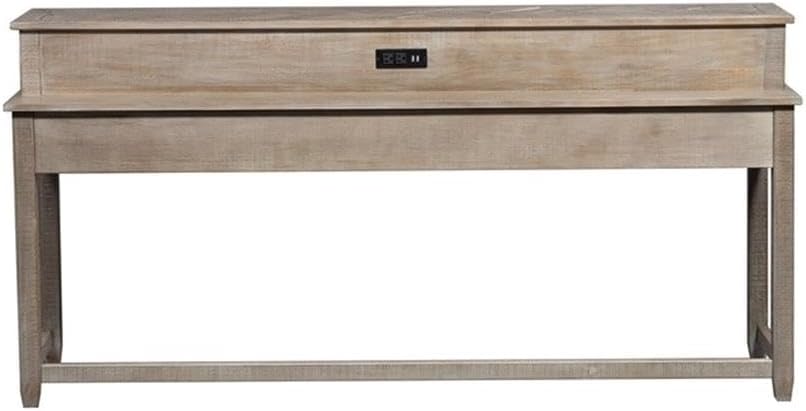 Pemberly Row Transitional Console Bar Table, Tan Finish, Saw Mark Distressing, 2 USB Ports & 2 Receptacles, Versatile Sofa Table or TV Console for Living Room or Home Office Use