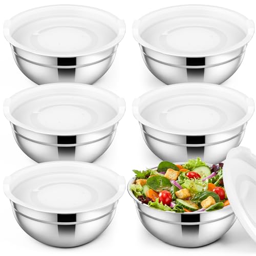 Set de 6 tazones mezcladores de acero inoxidable con tapa hermética