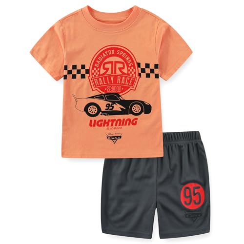 Disney Cars Lightning McQueen Boys Short Sleeve T-Shirt and Mesh Short Set for Toddler to Big Kids