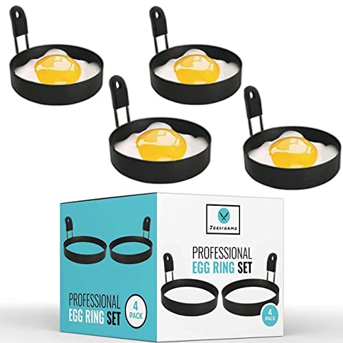 Jordigamo Professional 4 Pack Egg Ring Set For Frying Shaping Eggs - Round Egg Cooker Rings For Cooking - Stainless Steel Non Stick Mold Shaper Circles For Fried Egg Mcmuffin Sandwiches #TOP21