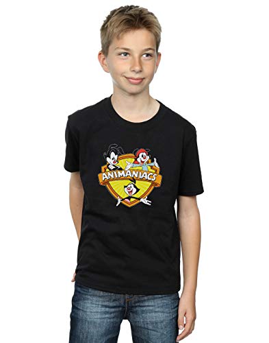 Image of Absolute Cult Animaniacs Boys Logo Crest T-Shirt Black 7-8 Years