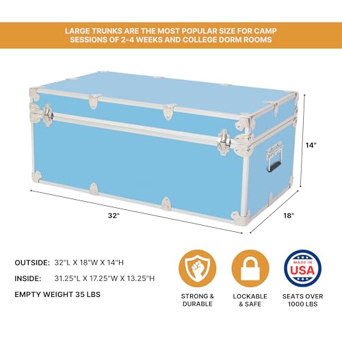 Image of Large Essential Trunk With Wheels, Tray, & Lid Organizer - 32 inchx18 inchx14 inch, 1000+ lbs Capacity. Strong, USA Made Summer Camp Footlocker, and Secure College Dorm Storage Chest