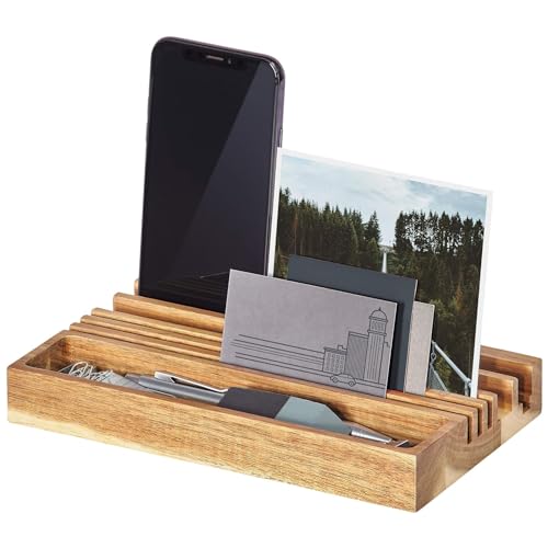 Gentlemen’s Hardware Wooden Desk Organiser with Phone Stand, Contains storage for pens business cards and other small items