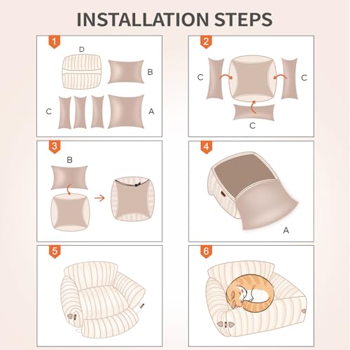 CheerPals Extended Katze Sofa – 63 L × 55–66 B cm Weiches, Flauschiges Großes Katzenbett, Hundesofa für Katzen und Kleine Hunde mit Waschbarem, Abnehmbarem Bezug und Rutschfester Unterseite