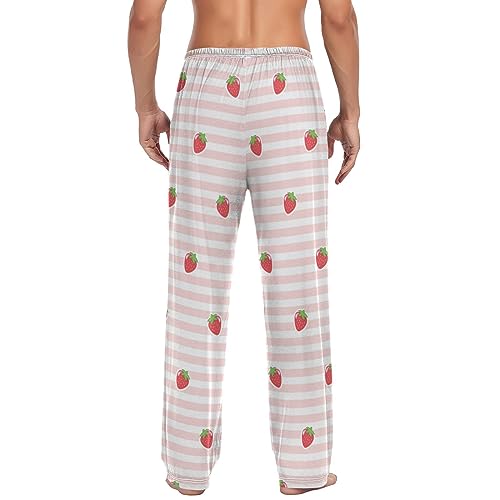 Strawberry Fruits Pajama Pants White Strip Men's Pajama Bottoms Lounge Sleepwear PJs Casual Sleep Pants XL2