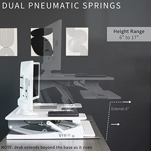 Image of VIVO White 42 inch Standing Desk Converter, DESK-V000VLW | Height Adjustable, Stand Up Desk Riser, Wide Keyboard Tray, Dual Monitor and Laptop Workstation, V Series