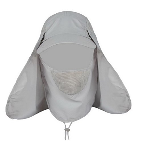 Evedaily Sonnenhut UV Schutz, Cap Sonnenschutz Sommerhut mit Abnehmbarer Maske und Nackenschutz Baseballcap Schnell Trocken UPF 50+ Fischerhut für Damen und Herren Grau Cover