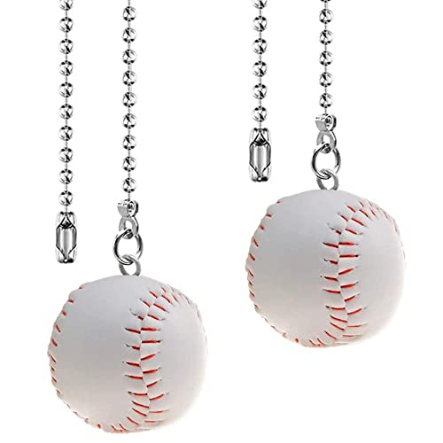 Image of Ceiling Fan Pull Chain 12 inch Pull Chain Extension Fan Chain Extender Ceiling Fan Pulls Ornament with Ball Fan Chain Connector for Lighting Fans, 2 PACK (BASEBALL)