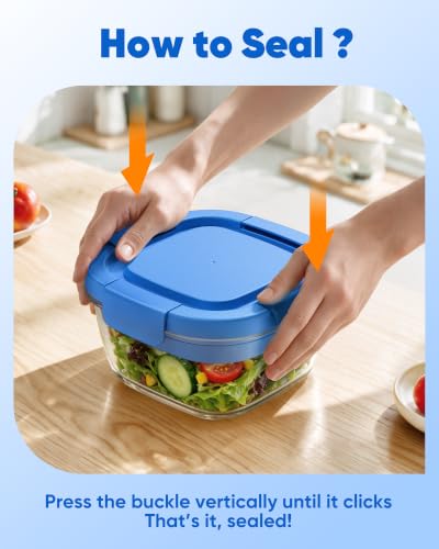 Image of Canfanni Glass Salad Container, 56oz Bowl with Airtight Lids, Tray, Fork
