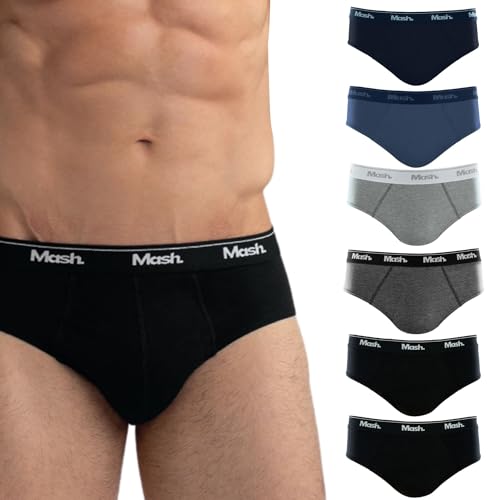 MASH Kit 6 Cuecas Slip Algodão Cotton Hipoalergênica Masculina, 1 Azul Jeans - 1 Azul Marinho - 1 Cinza Médio - 1 Cinza Mescla Escuro - 2 Preto, M