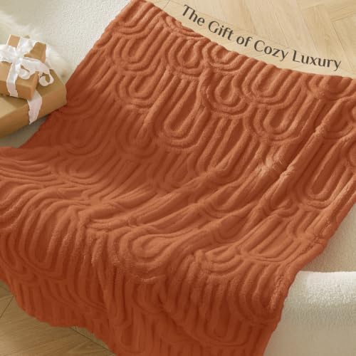 Image of BEDELITE Burt Orange Boho Fleece Fall Throw Blanket for Couch, 50x60 Inches | Fluffy Fall Blanket for Sofa Bed Dorm Room Decor, Luxury Soft Cozy Plush Fuzzy Fleece Blankets Gift for Women, Lightweight