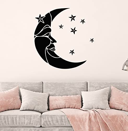 Large Vinyl Wall Decal Moon and Stars Crescent Dream Bedroom