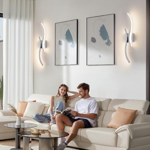 Image of CANEOE Chrome Modern Wall Sconce Set of Two, 24in Dimmable Led Wall Sconce Lighting, Hardwire Indoor Led Wall Lamps for Living Room Bedroom Bathroom Hallway (2 Packs) (Chrome, 24in)