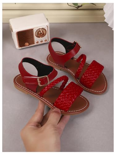 Image of GORGLITTER Girl's Leather Ankle Strap Flat Sandals Dressy Braided Round Open Toe Summer Vacation Beach Cute Sandals 2025