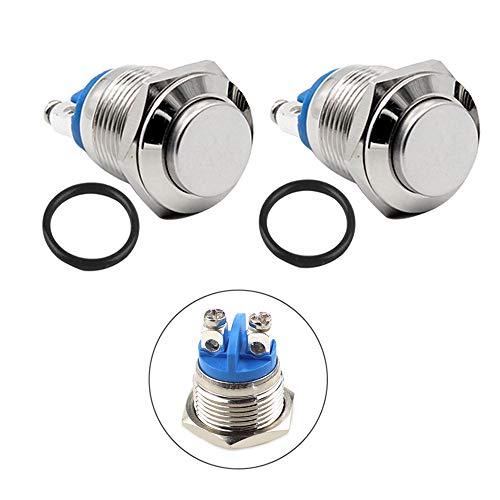 QitinDasen 10Pcs Premium 19mm Momentáneo Interruptor a Pulsador, 2 Pin Terminal de Tornillo Metal Interruptor de Botón de Cabeza Alta Redonda, IP65 Impermeable Interruptor 3A 250V
