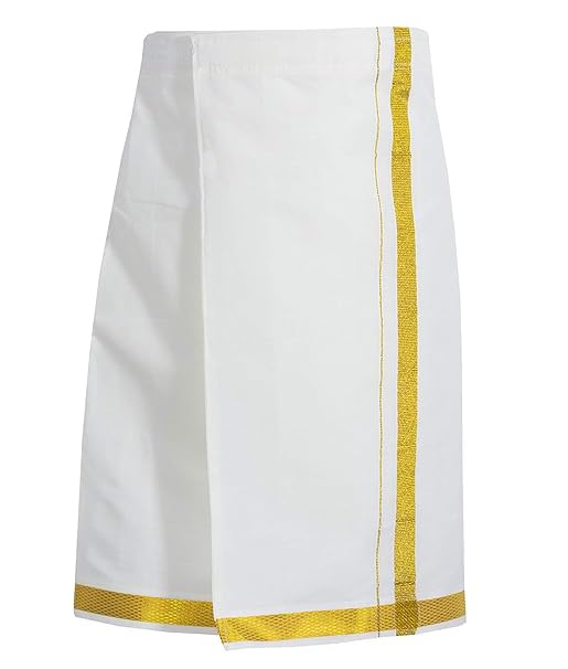 AMIRTHA FASHION Boys Traditional Dhoti & Shirt Set with Accessories (Kasavu Cream White), Kerala Kasavu Cotton With Golden Strips (2-3 Years) - Image 4 thumbnail