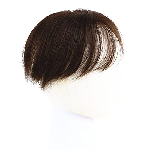Anemone Real Human Hair Topper Light Thin Clip in Hair Bangs for Women and Men 6 inches Middle Part Straight Hairpieces for Mild Hair Loss Volum (Dark Brown) - Image 4